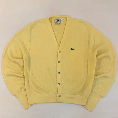 70s IZOD 라코스테 아카이브 레몬 옐로우 아크릴 가디건