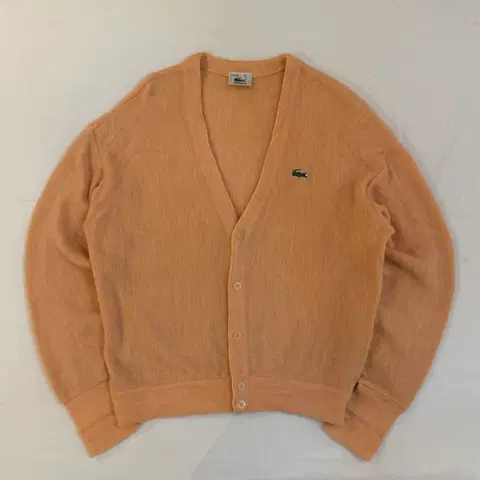90s 라코스테 희귀컬러 브이넥 울 가디건 코랄 핑크