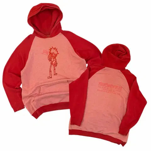 mischievous 빈티지 프린팅 후드티 레드