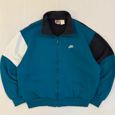 80s 나이키 아카이브 컬러블록 코튼 집업 져지 에메랄드