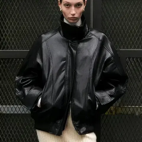 45번가 에코 레더 블루종 - 블랙,프리