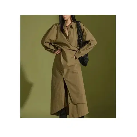 딘트 셔츠 롱 투웨이 원피스 - 카키