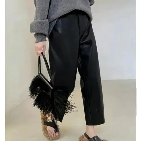 디에 밴딩 기모 9부 팬츠 - 블랙,M