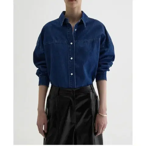 45번가 오버 데님 셔츠 - 진청, S