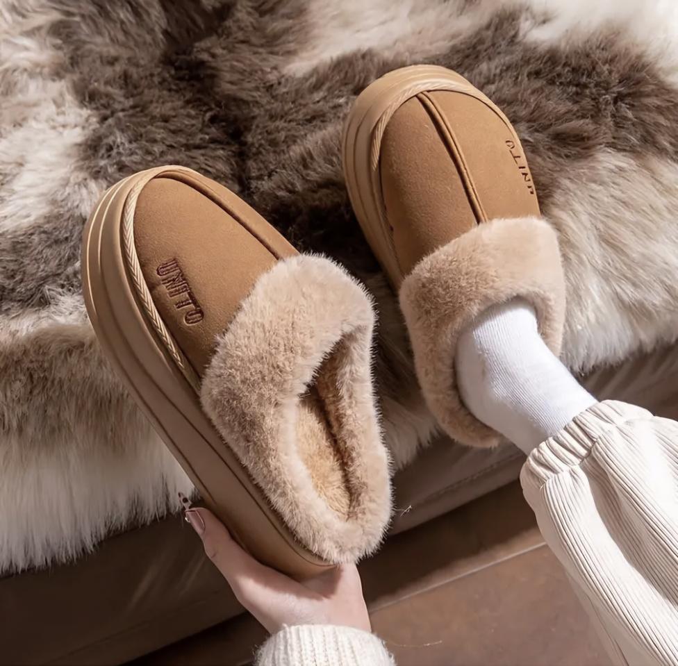 [새상품] 브라운 통굽 키높이 퍼 슬리퍼(230-235)