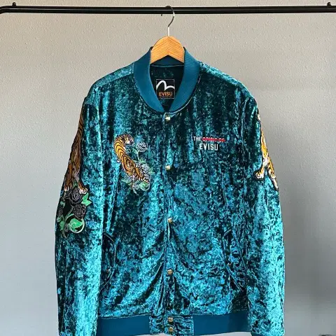 [2XL]에비수 Evisu 타이거 벨루어 벨벳 블루종 점퍼