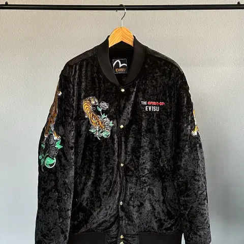 [2XL]에비수 Evisu 타이거 벨루어 벨벳 블루종 점퍼