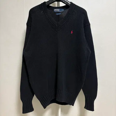 폴로 랄프로렌 V넥 코튼 니트 / 블랙, M