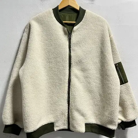 Free 아이보리 크림 양털 뽀글이 Ma-1 후리스 항공점퍼