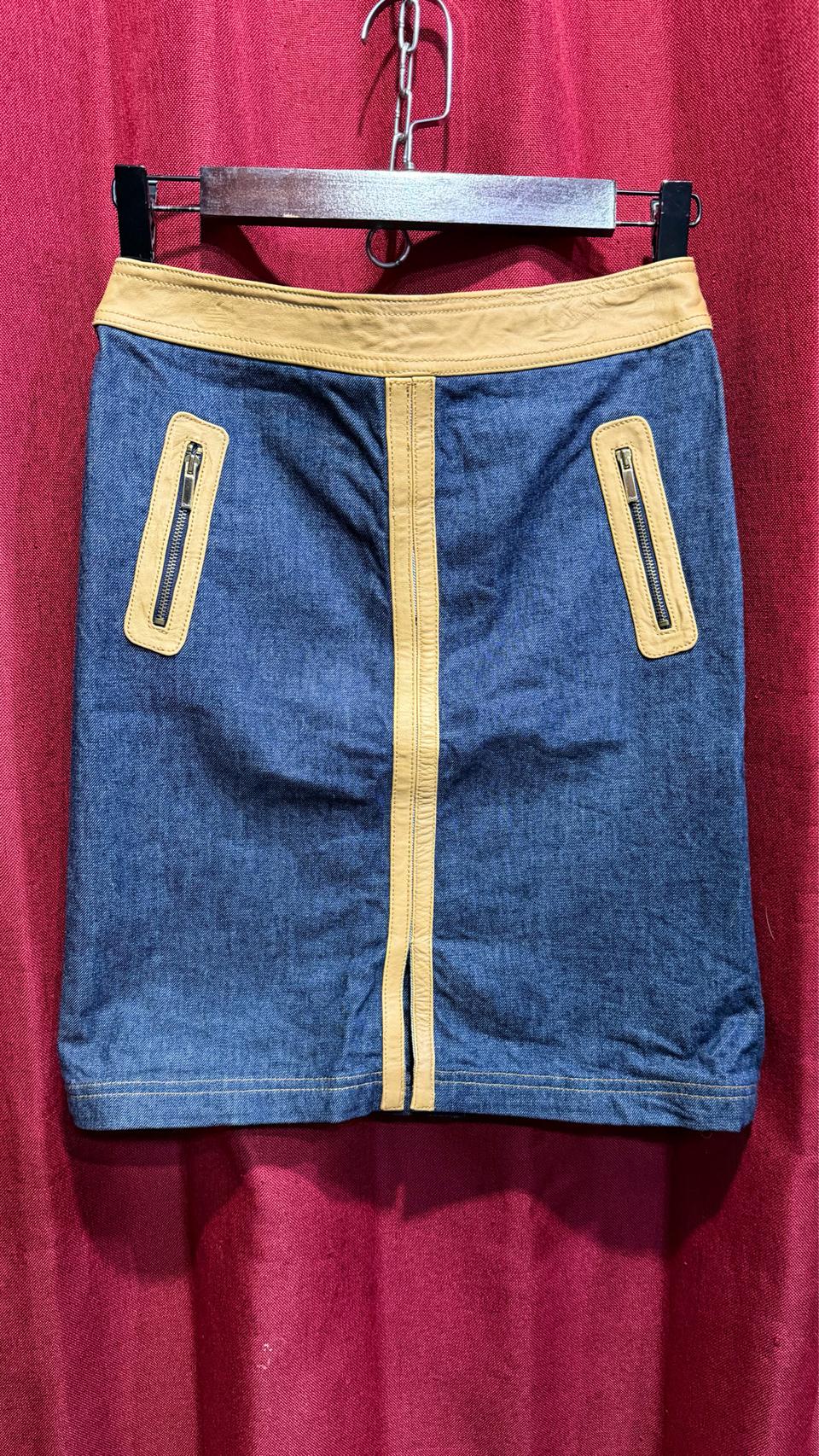 오브제 강진영 가죽 트리밍 청스판 스커트 55