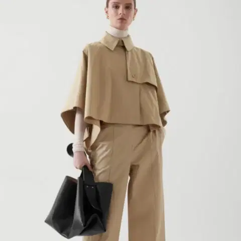 cos 코스 크롭 트렌치코트 케이프 판쵸 자켓 판초 바스락 올드머니룩