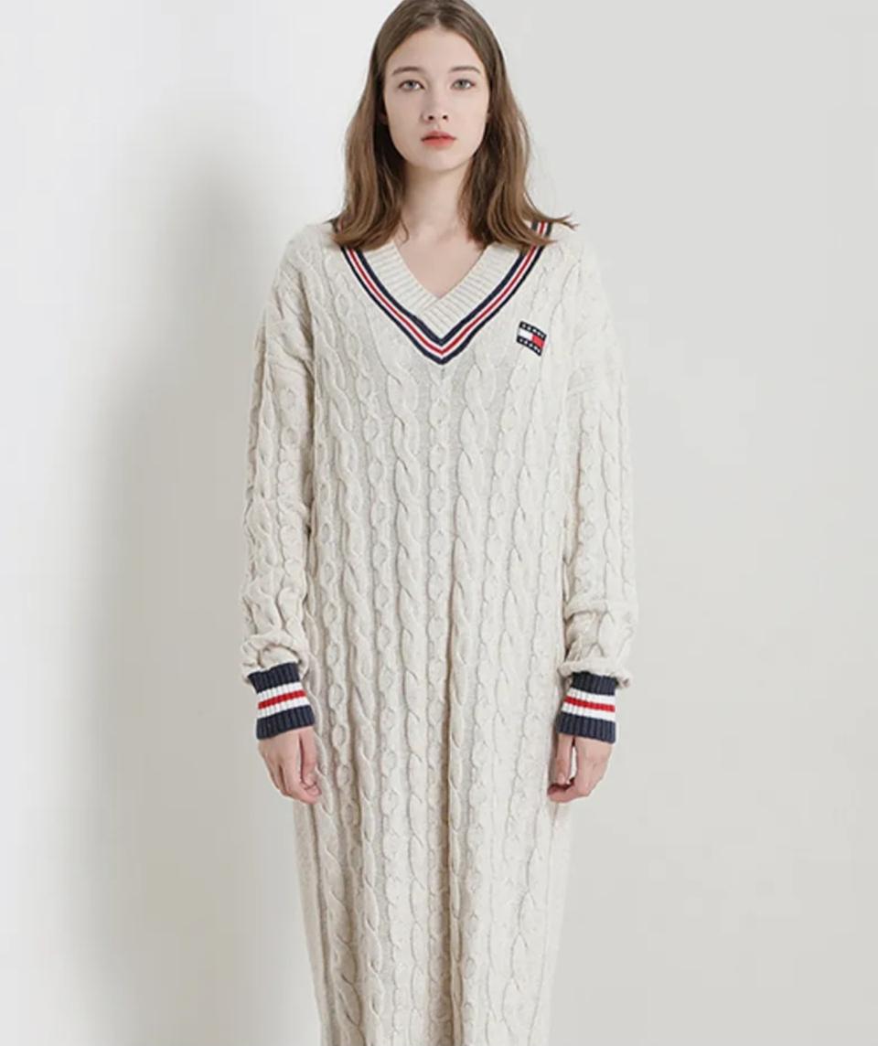여성 S 타미진스 케이블 울 스웨터 원피스