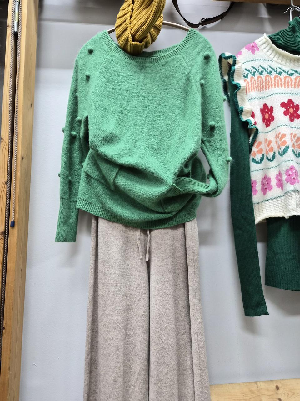 그린 백리본 포켓니트. 캐시미어 100% 니트팬츠