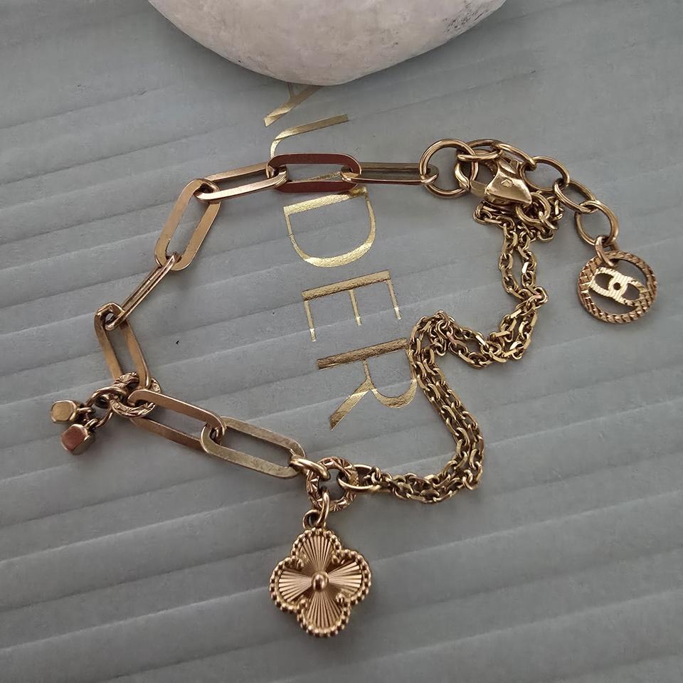 18k핑크골드 두줄 클립 팔찌