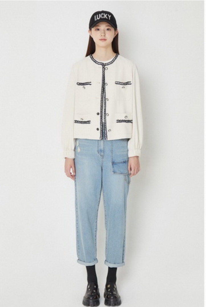 럭키슈에뜨 트위드테잎 데코레이션 자켓 38사이즈