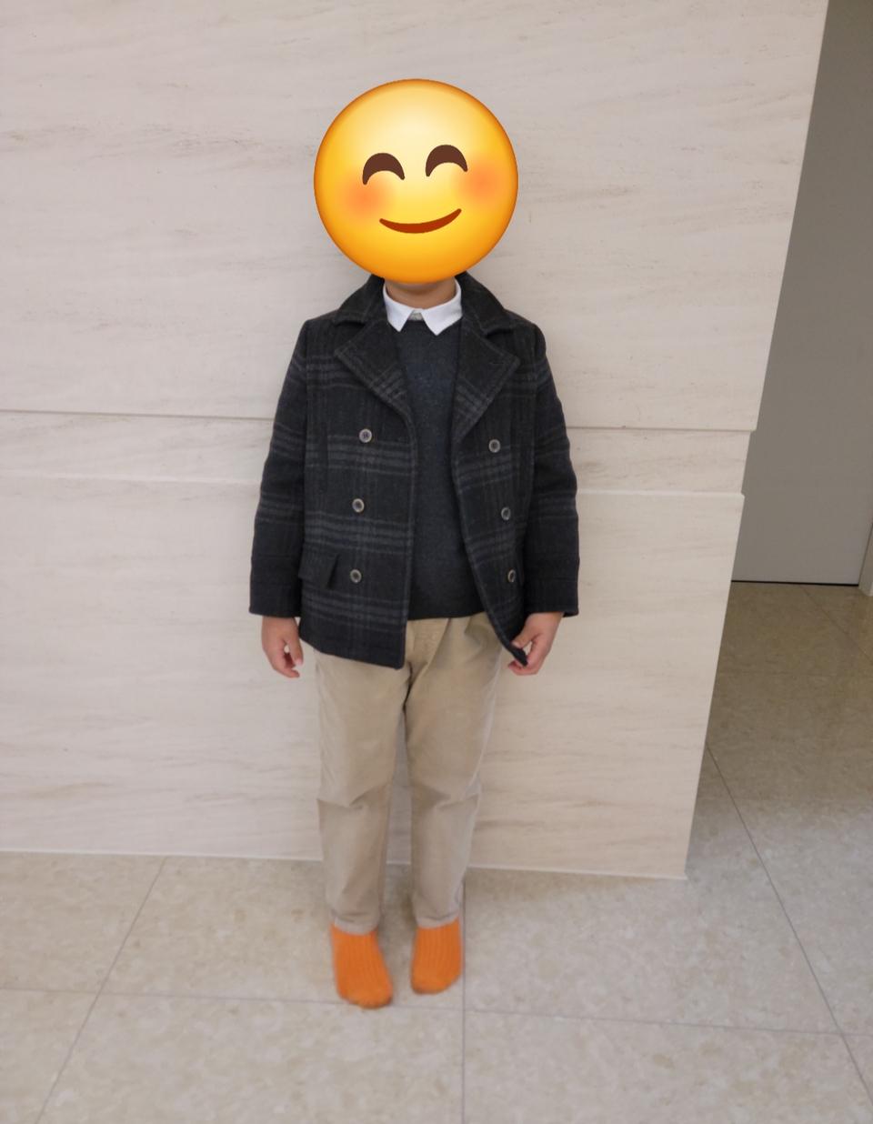 알마니주니어 울 체크 더블코트 8A