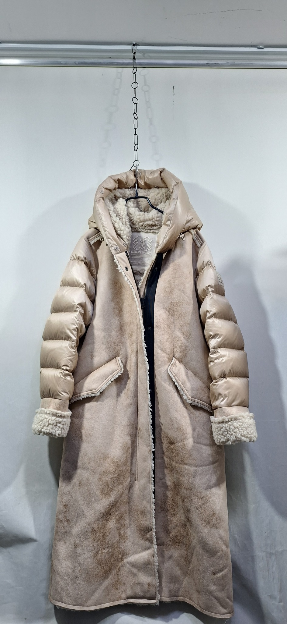 95 코오롱스포츠 구스다운 롱패딩 여자패딩 페이크무스탕 거위털