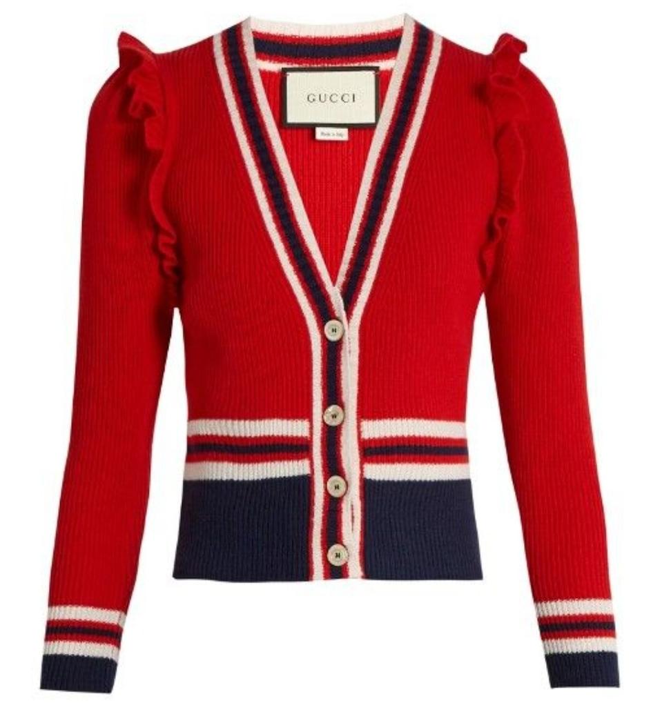 정품)급처상태좋음!구찌 러블리 어깨볼륨프릴 여성 니트 가디건