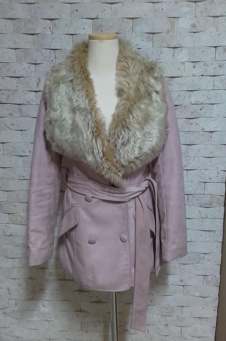 연핑크 퍼 카라 스웨이드 자켓