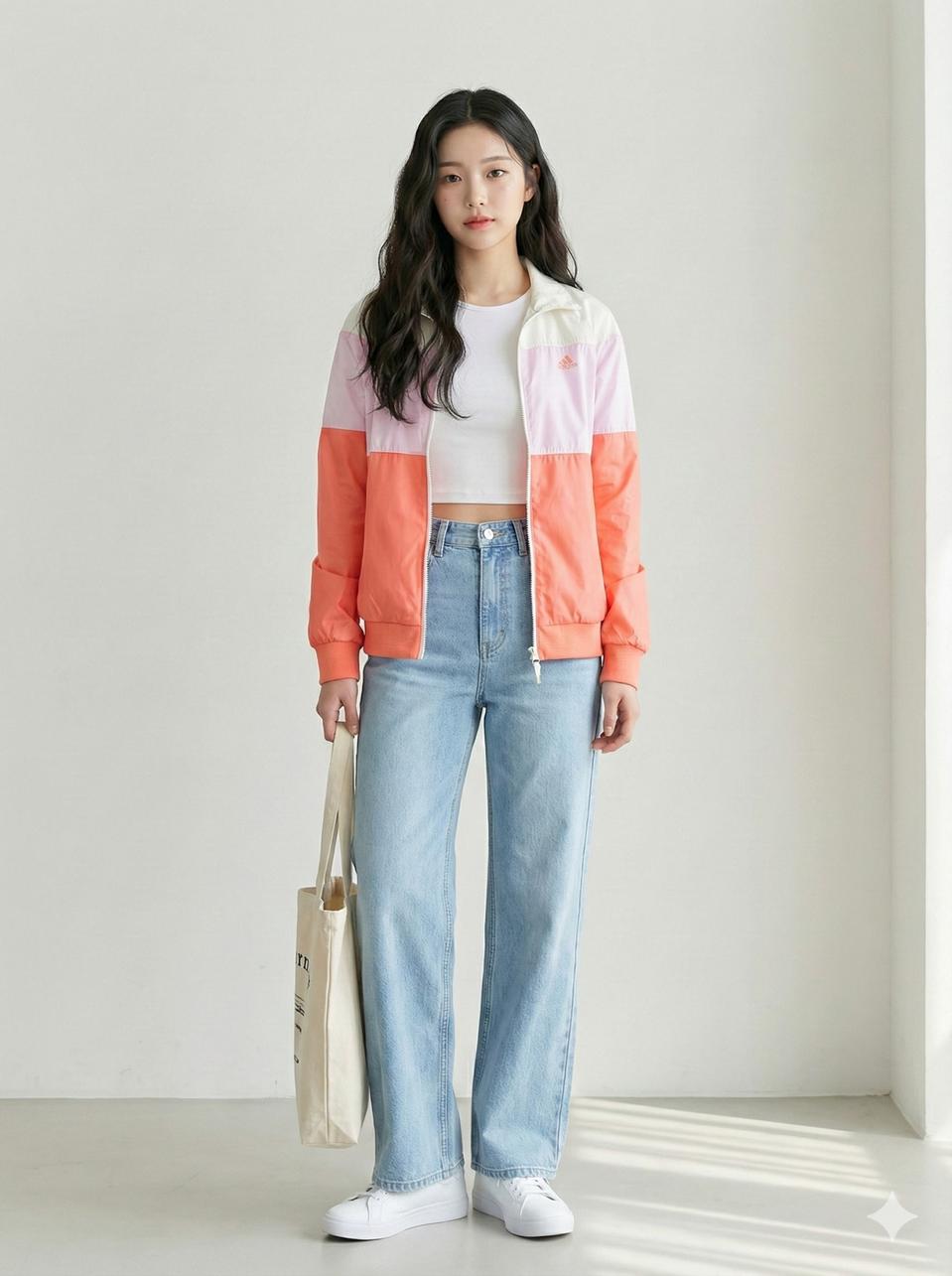 아디다스 컬러블록 바람막이 핑크 오렌지_90