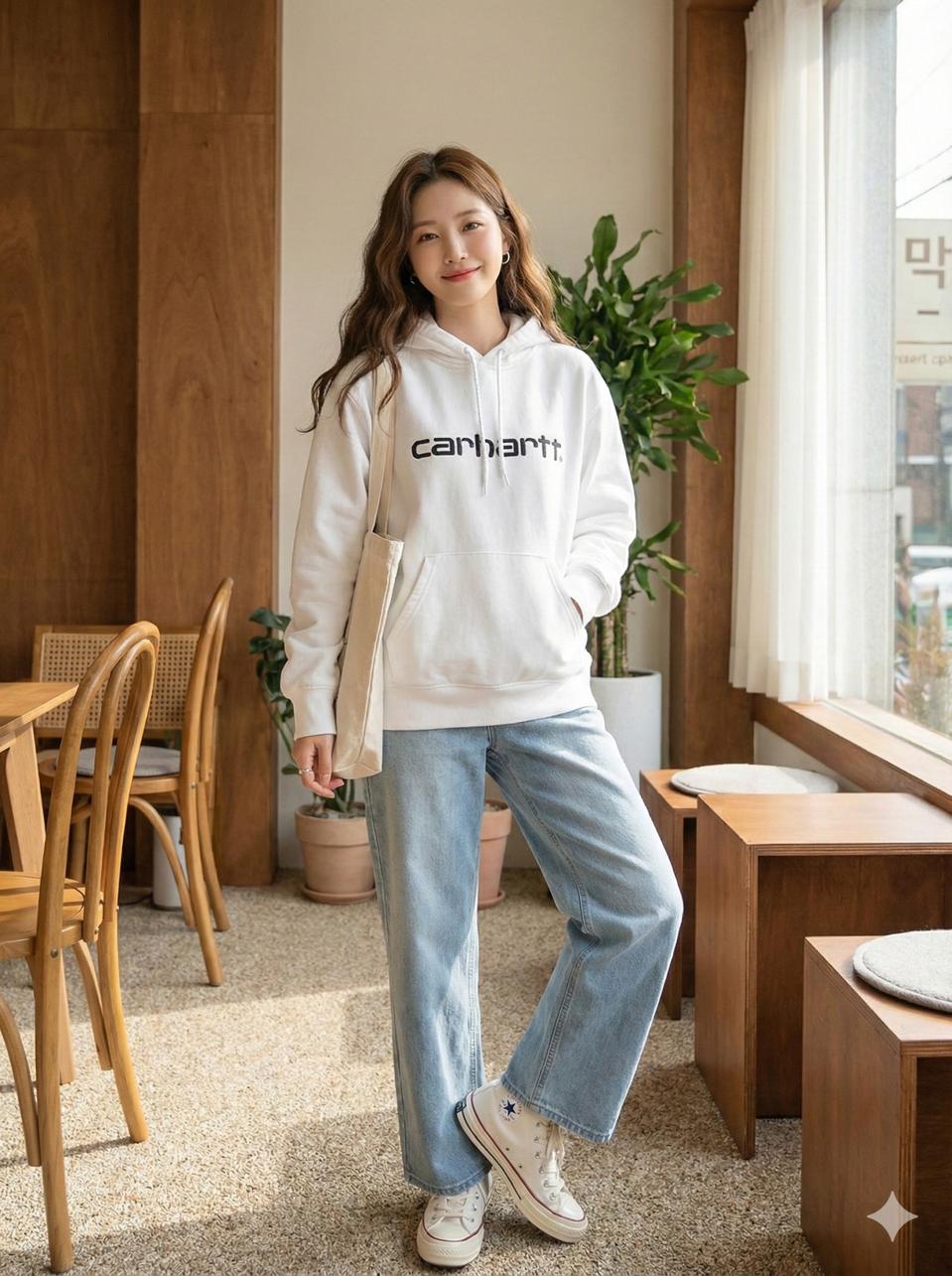칼하트WIP 화이트 로고 후드티셔츠_S