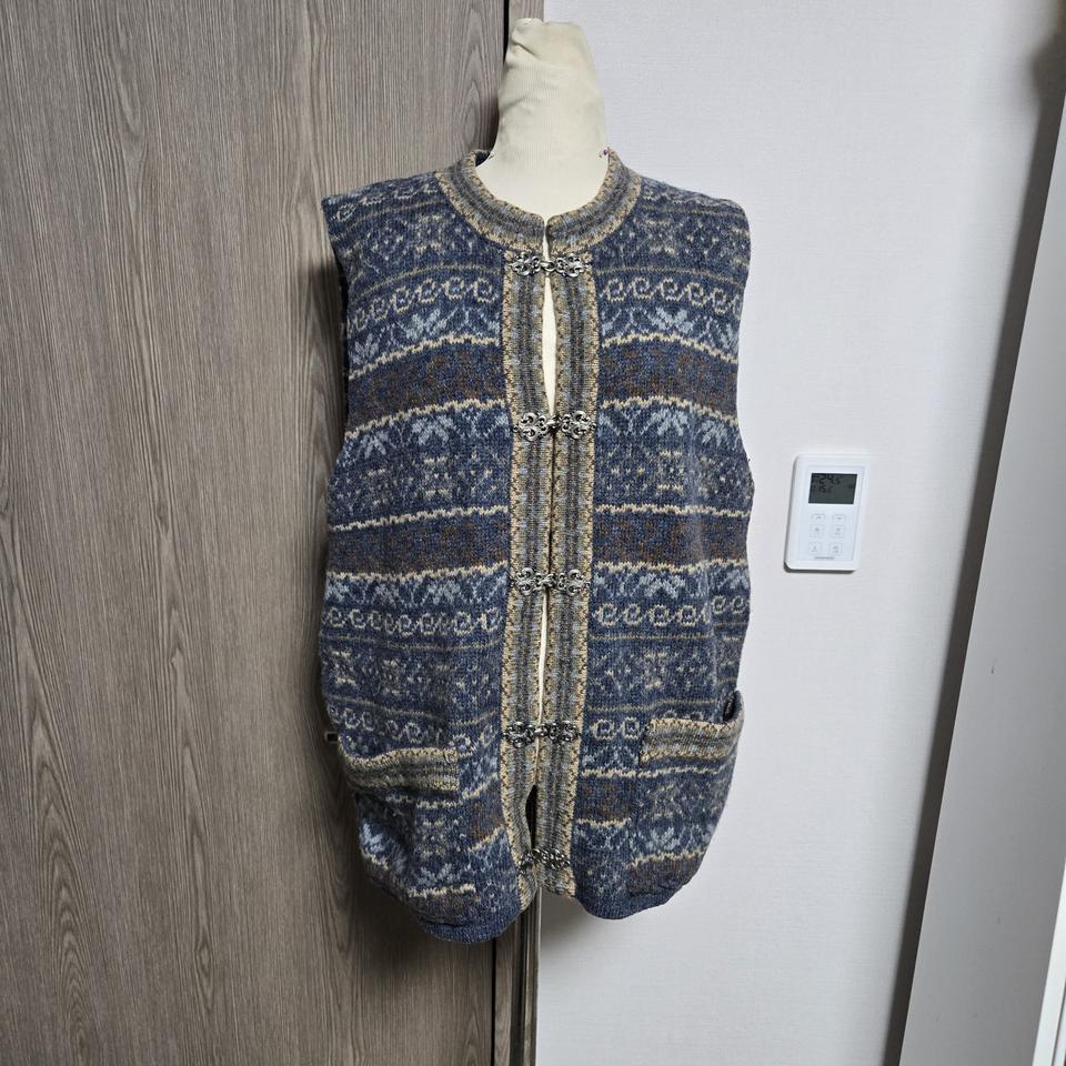 가격제안!!  EGLES EYE 빈티지 니트 조끼 베스트 패턴 블루