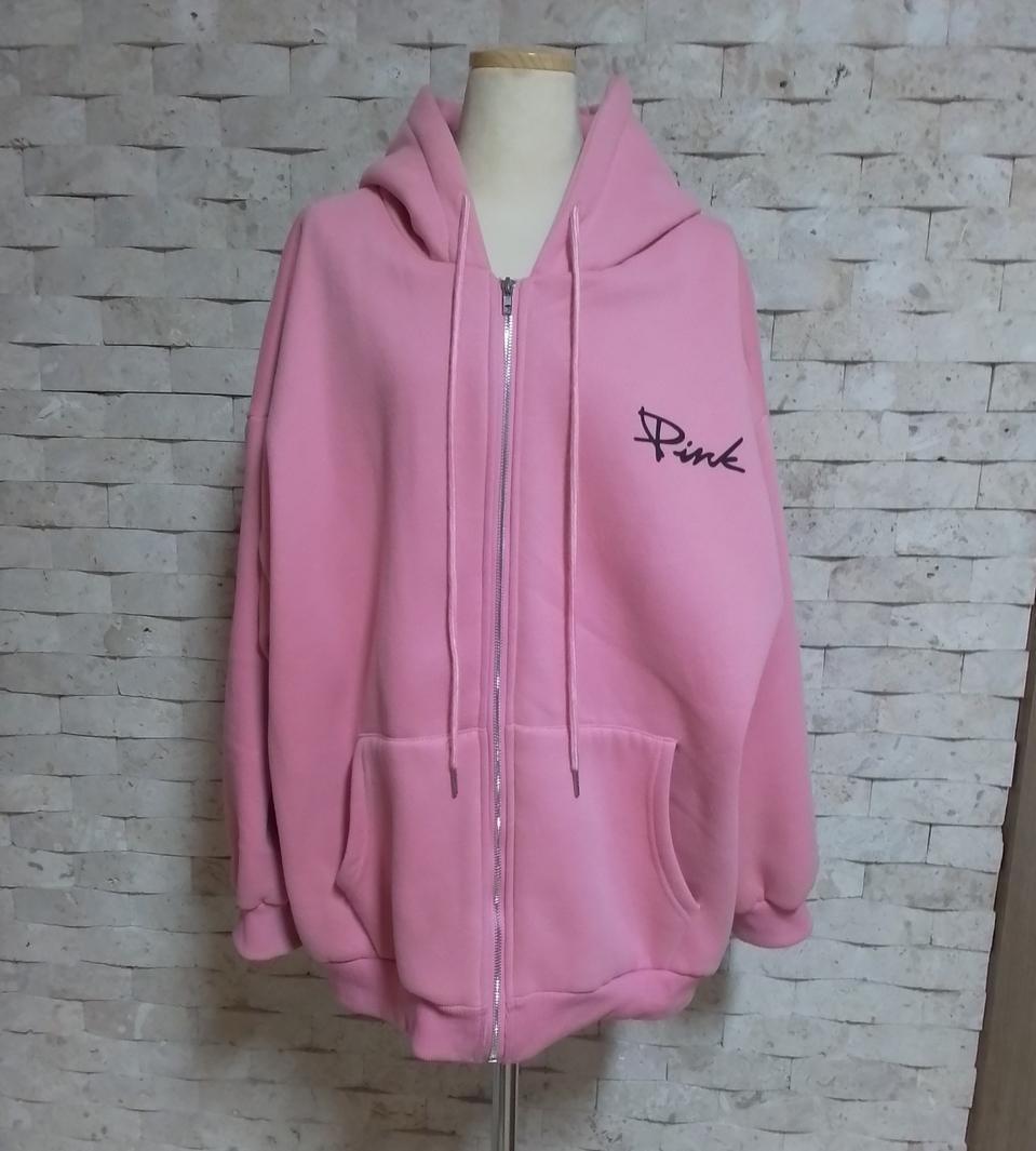 핑크 도톰 기모 후드집업