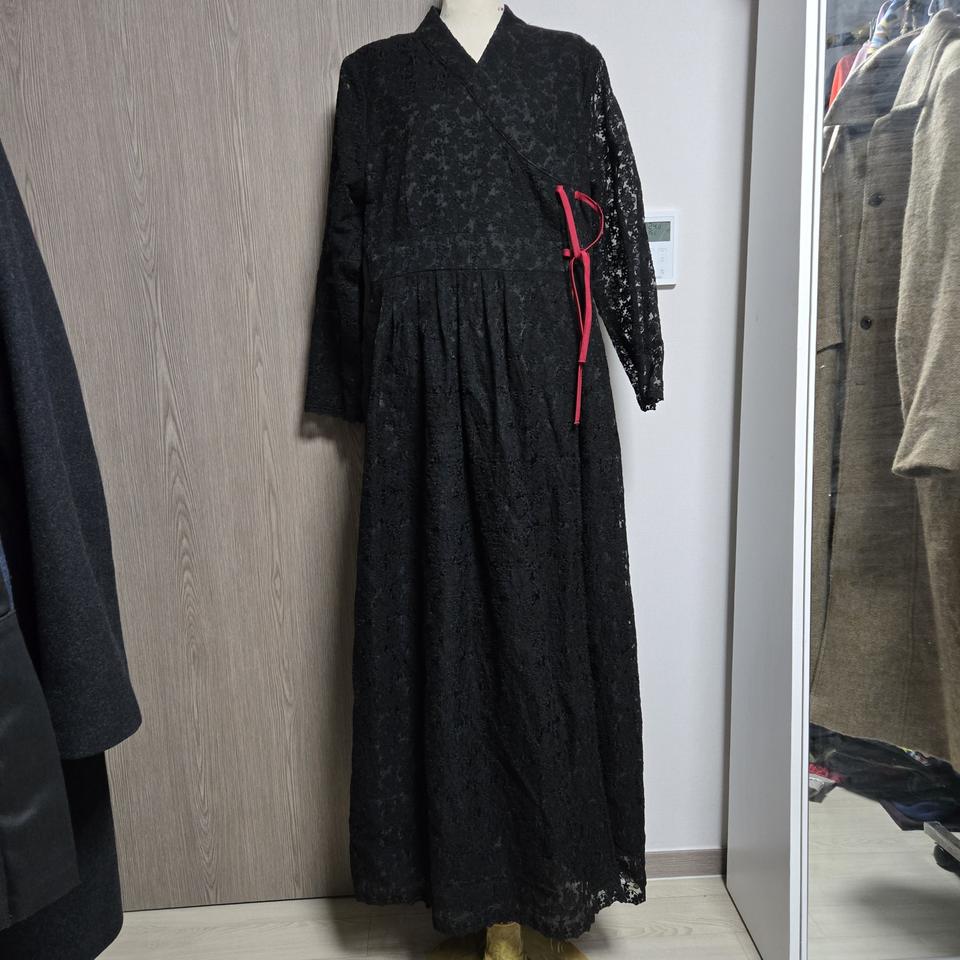 개량한복 블랙 레이스 롱 원피스 한복 스타일