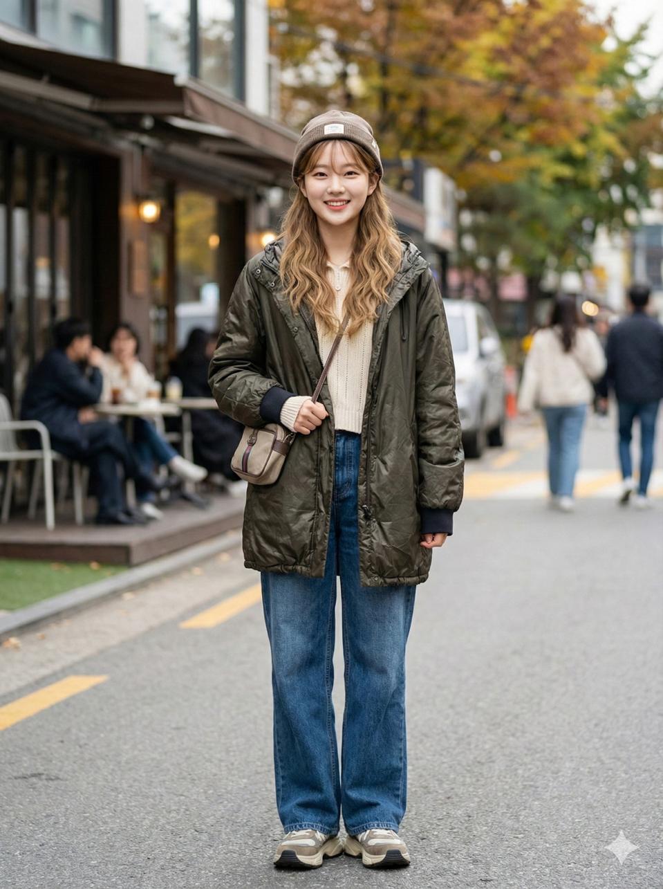 자라 카키색 나일론 롱패딩_L