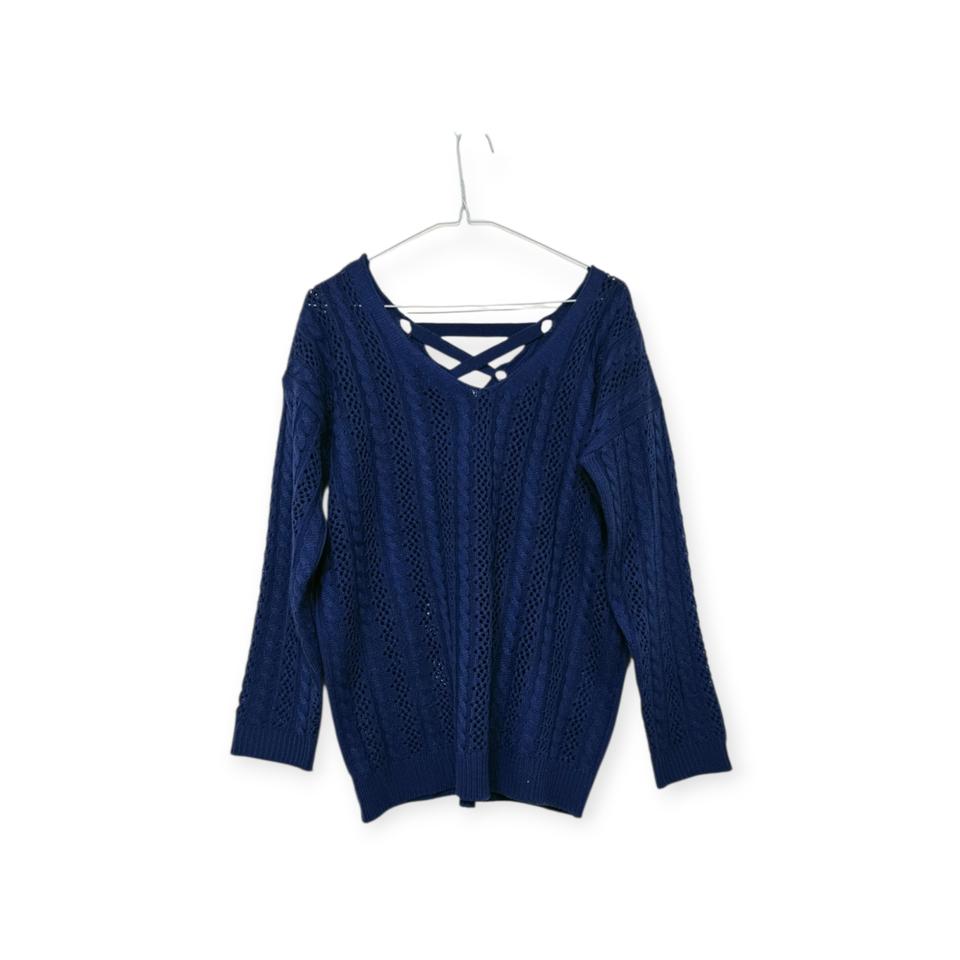 [미착용] 크로스끈 디테일 네이비 니트