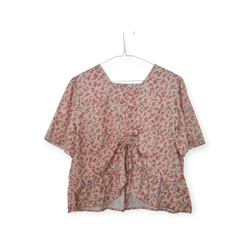 [미착용] 리본 디테일 플라워 블라우스