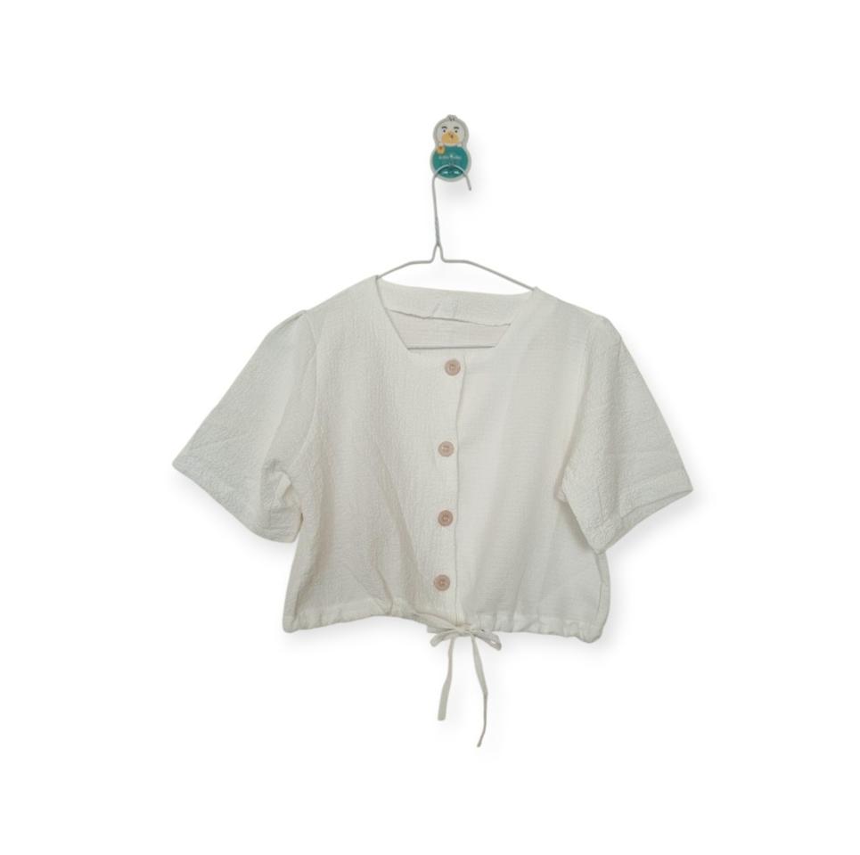 [미착용] 화이트 스퀘어넥 셔링 크롭 블라우스