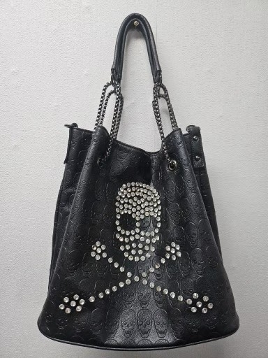 빈티지 가죽 펑크 고딕 고스 스컬 해골 체인 큐빅 숄더백