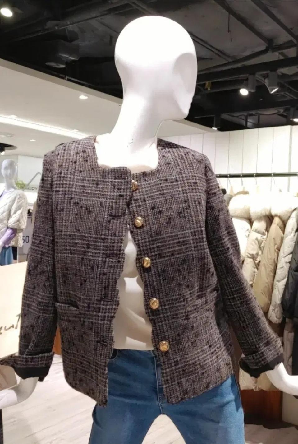 지컷 스칼럽 멜란지 모혼방 퀼팅 패딩 자켓 55사이즈 새제품그레이컬러