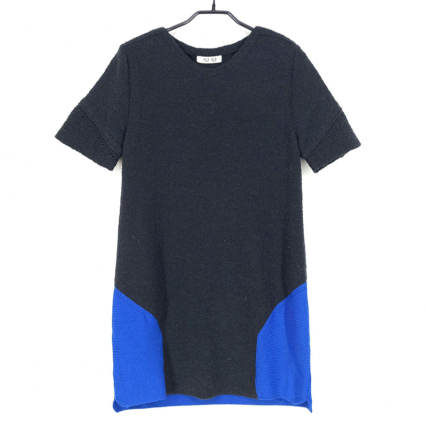 SJSJ 여 배색 반팔 니트 미니원피스 네이비 (HU27190)