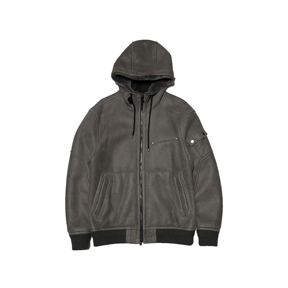 알레그리 무톤 레더 후드 집업 무스탕