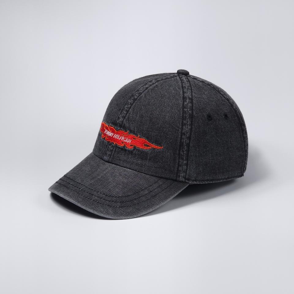 타미힐피거 흑청 빈티지 볼캡 모자