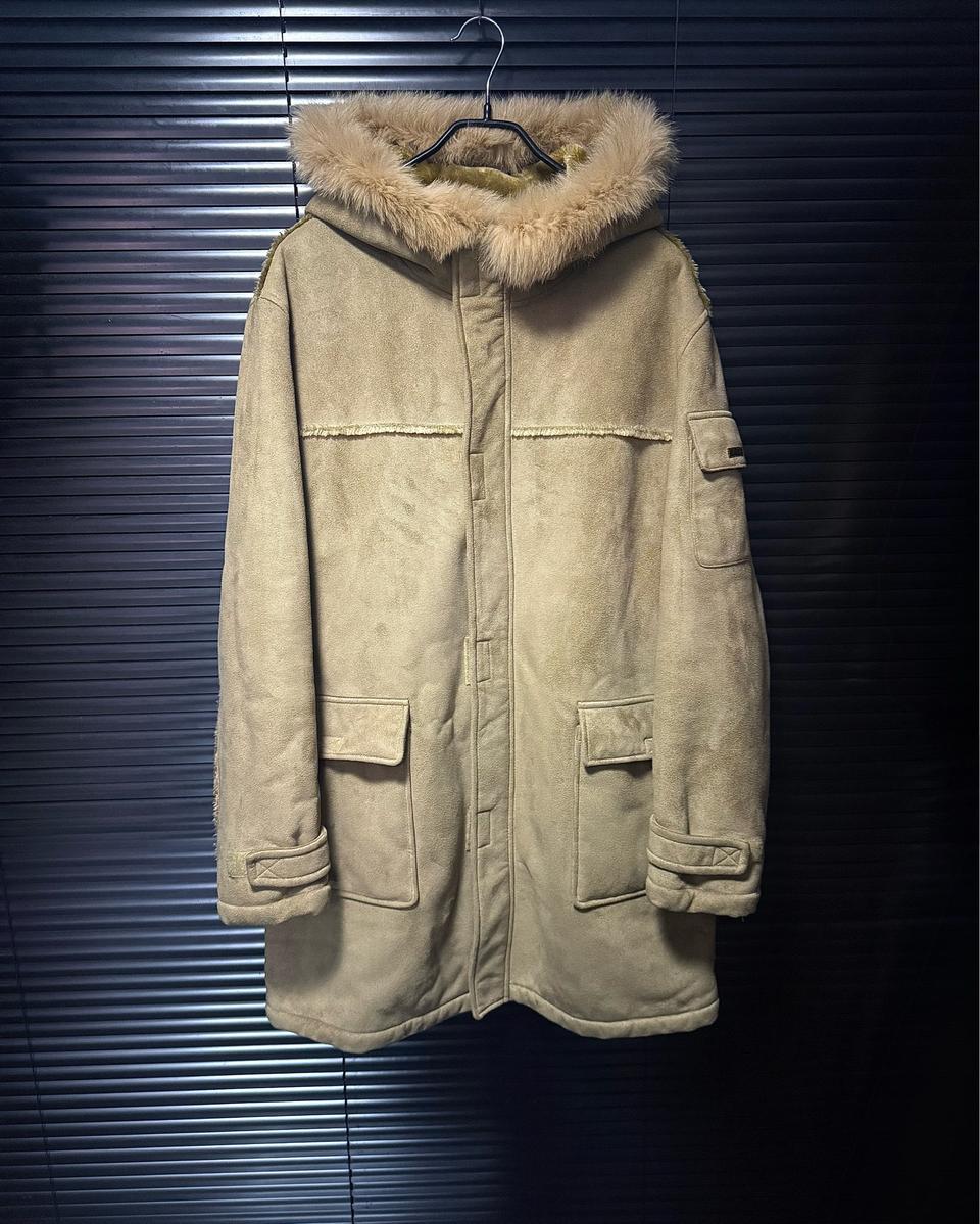 BASIC G.V JEANS 베이지 후드 무스탕 코트 여우 폭스 털 퍼