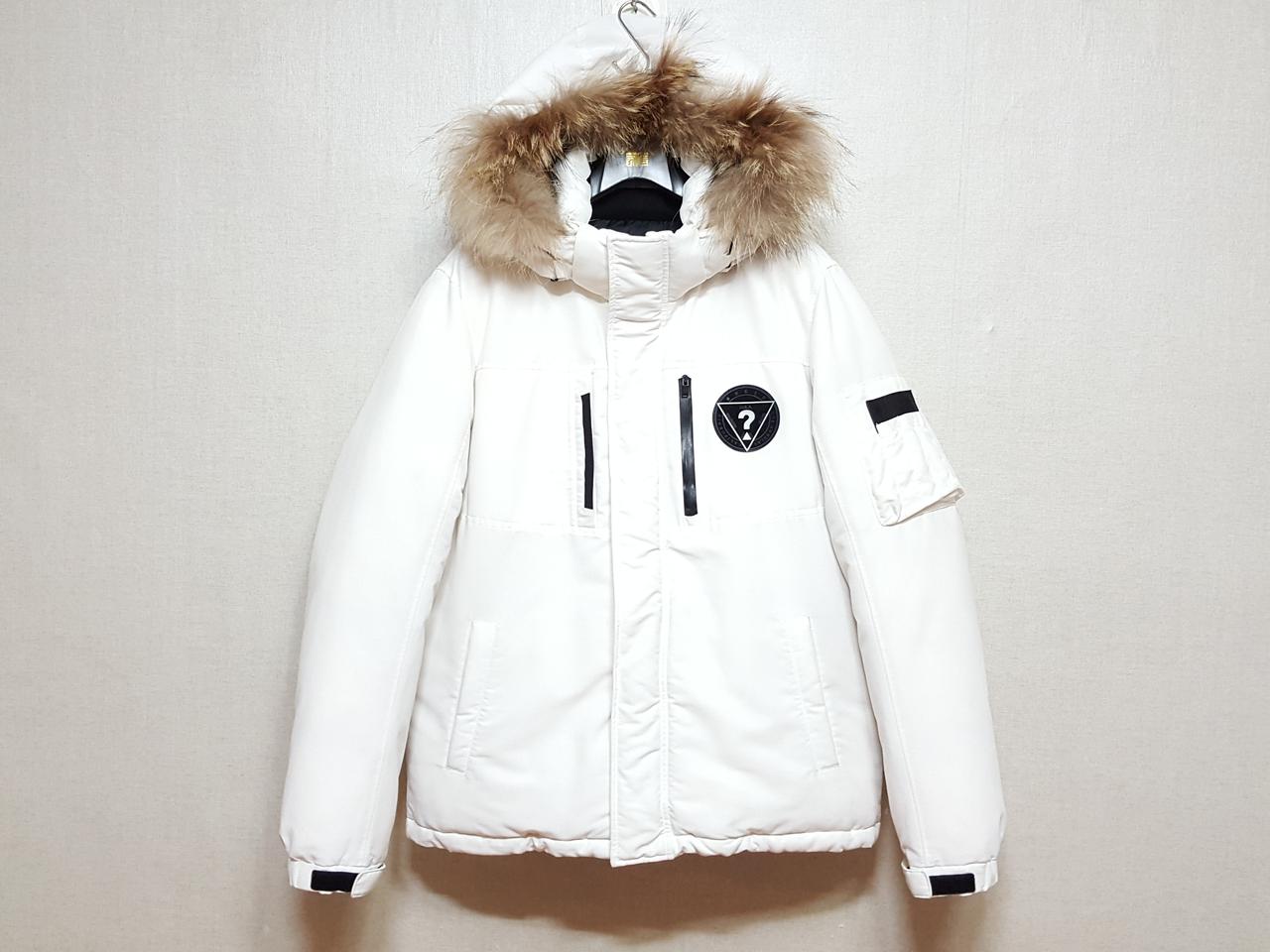 게스 라쿤퍼 후드 화이트 남성 덕다운패딩 105 상태우수