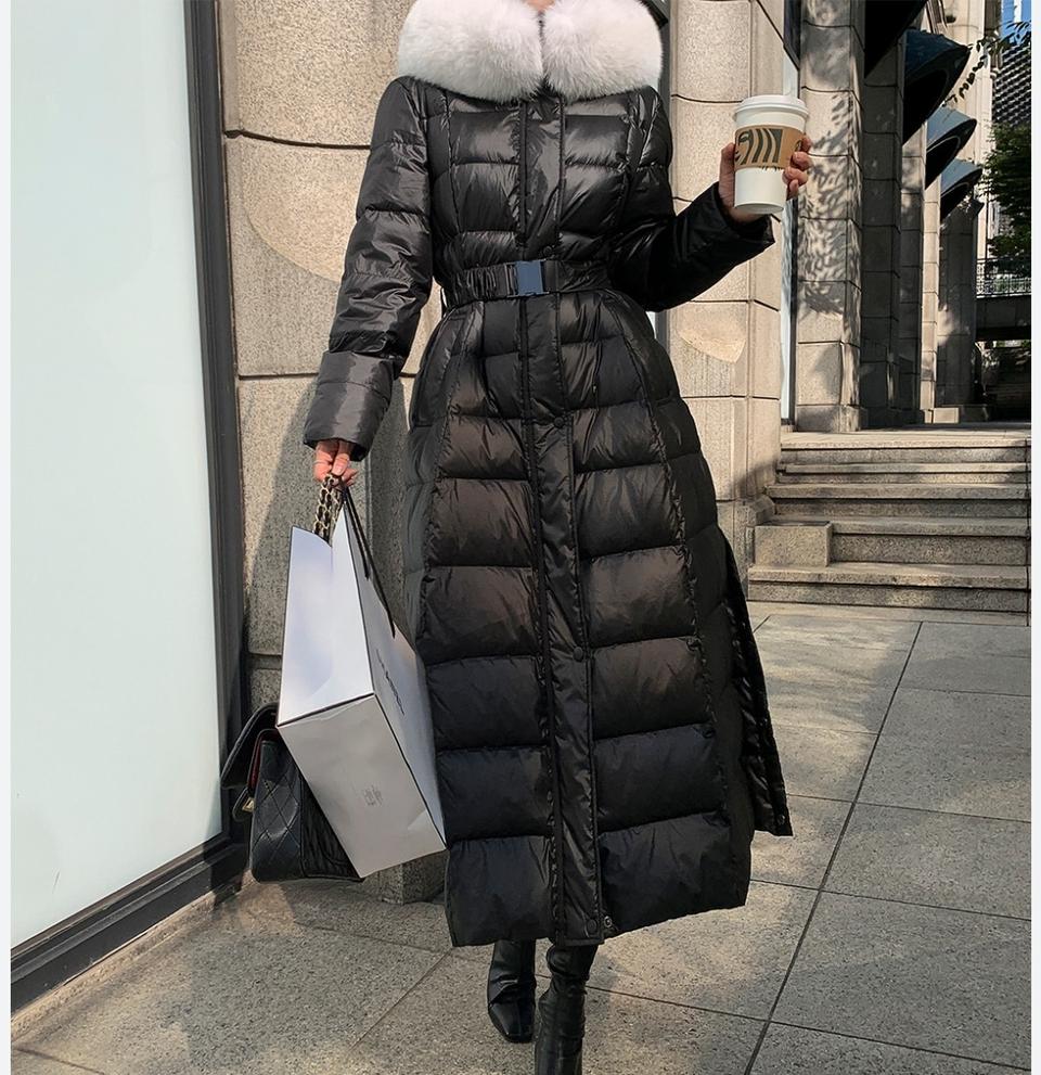 러브썸원 LOVESOMEONE 블랙 롱 다운패딩 코트 + 화이트 퍼 후드