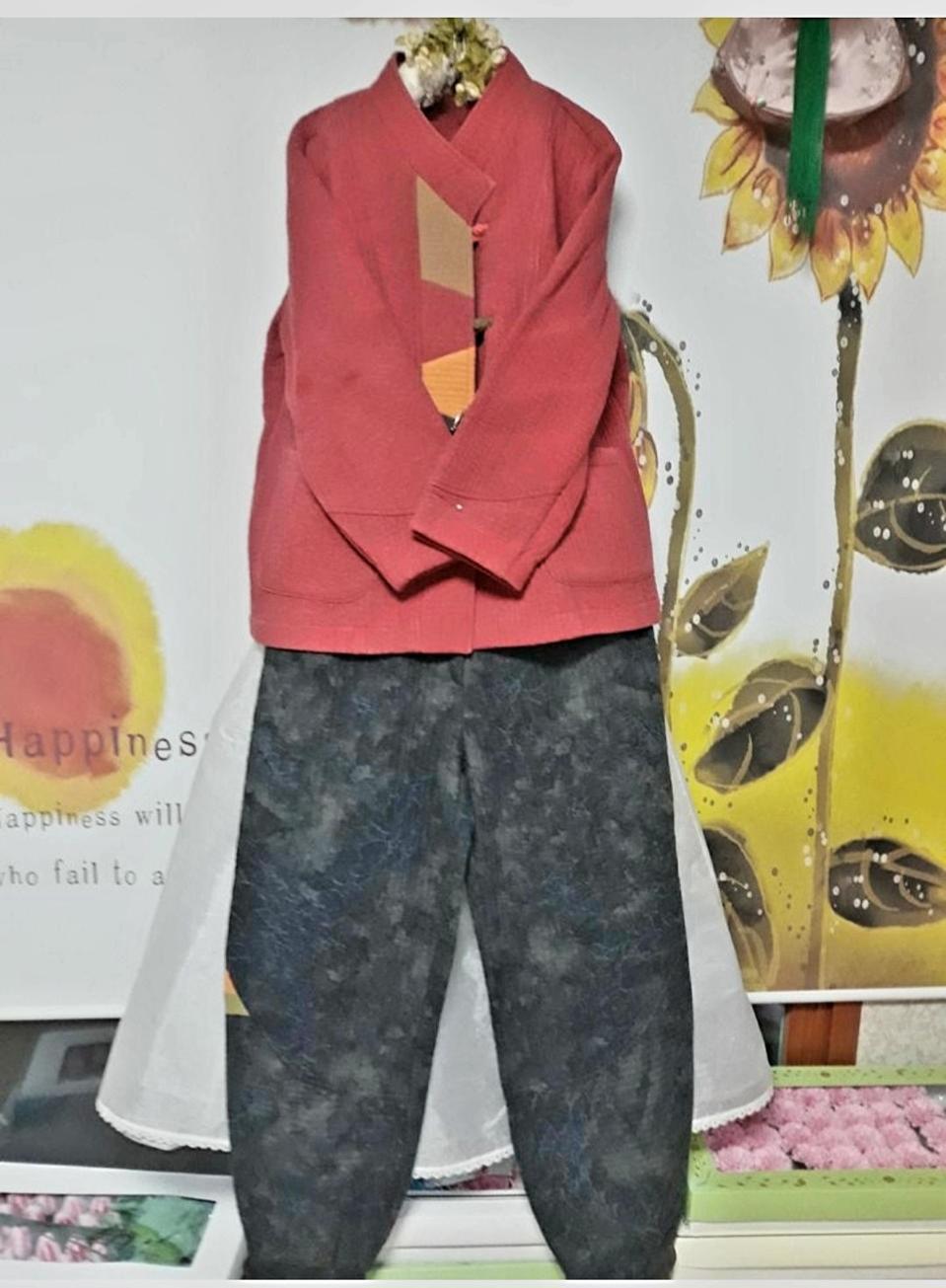 면누빔저고리 +바지 천연염색 생활한복