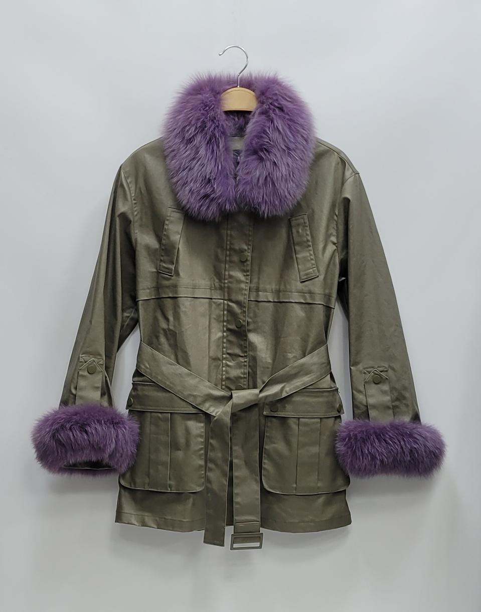 (새상품급) 안나수이 20FW 폭스퍼 벨티드 자켓 / 여 55 카키