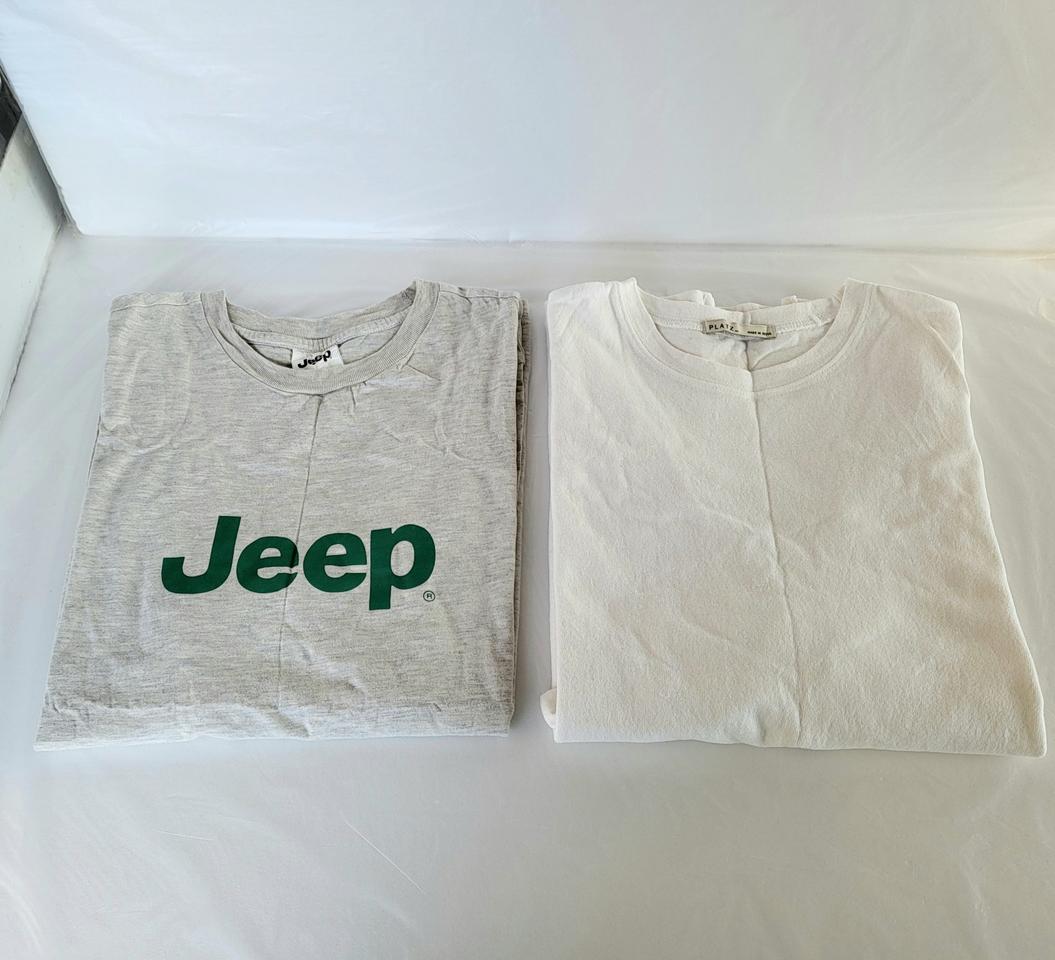 정품 지프 라운드 코튼 면 반팔 티셔츠 오트밀 100 / 2종 일괄 세트