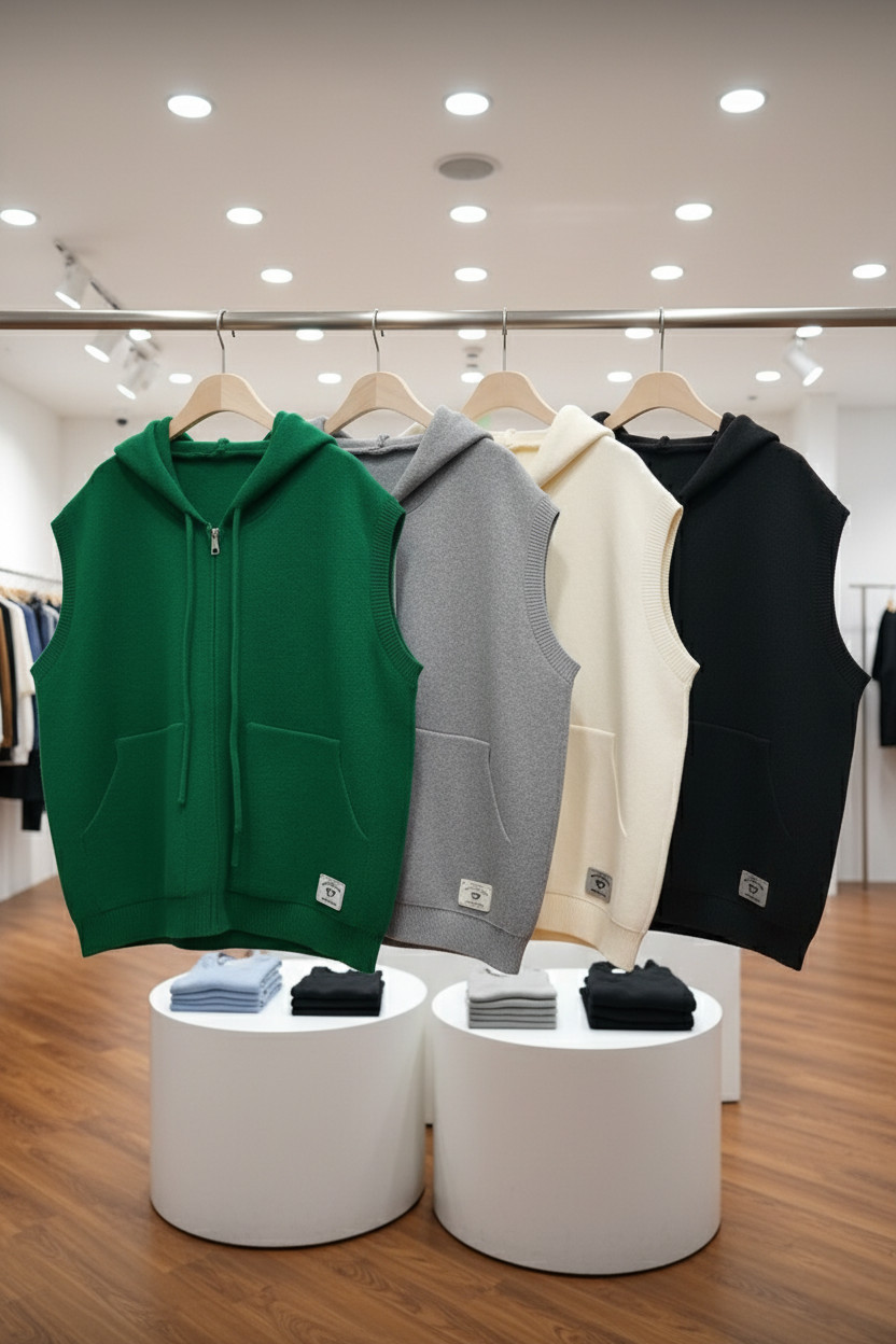 오버핏 후드 니트 조끼