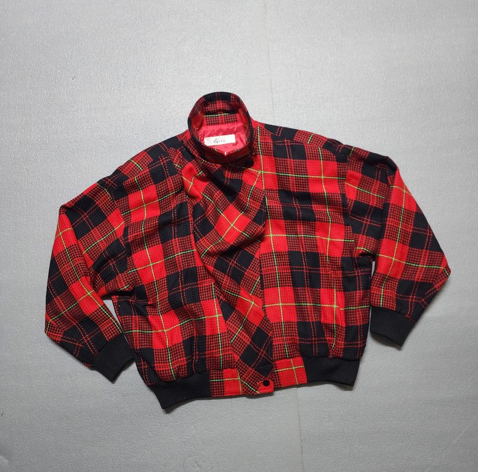 빈티지 GIVY 기비 레드 블랙 체크 울 블루종 자켓