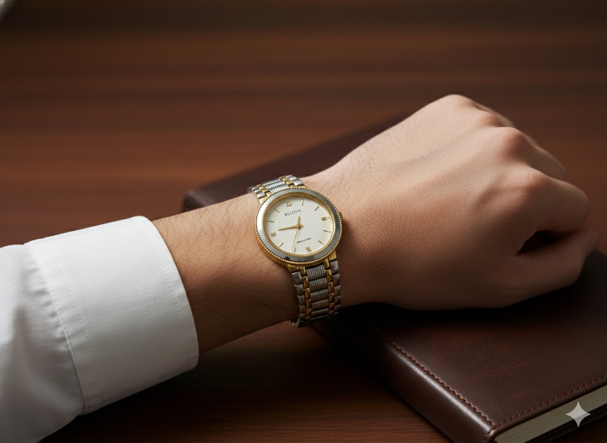 부로바 앰배서더 빈티지 쿼츠 콤비 시계(18K 골드크라운)