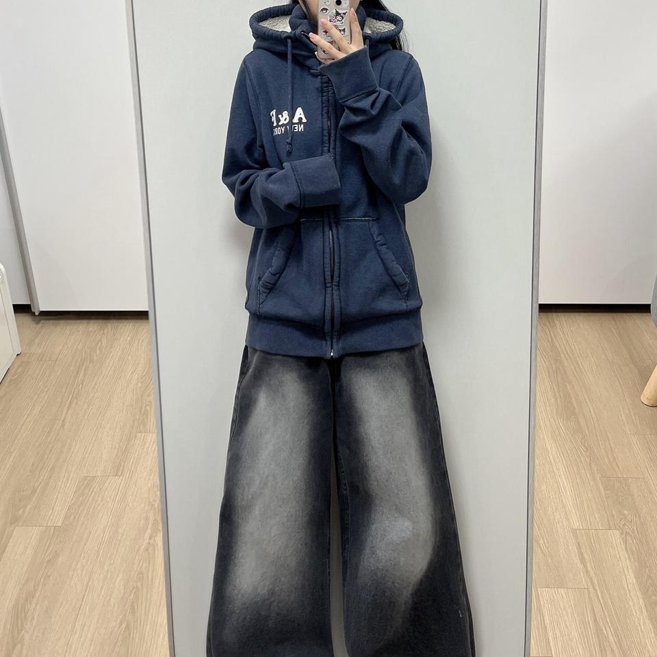 아베크롬비 자수로고 양털안감 네이비 후드집업