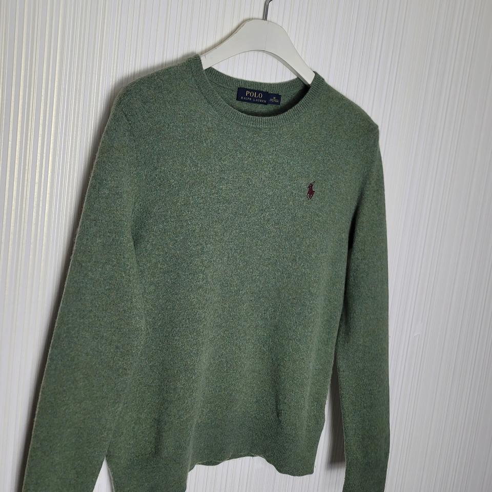 여성L 폴로 메리노울 라운드 니트 멜란지그린