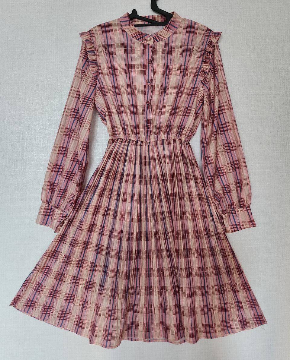 의류 여성 원피스 핑크체크 프리사이즈