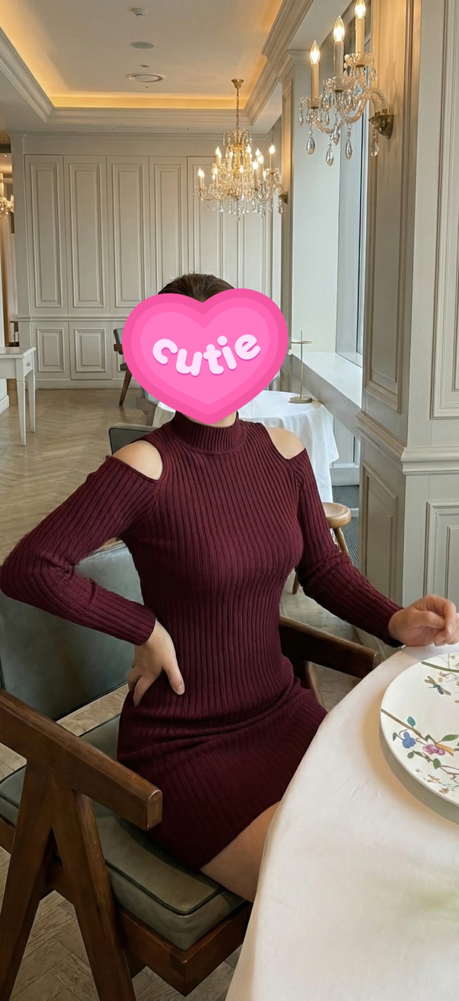 와인색 숄더 트임 니트 가을 겨울 원피스